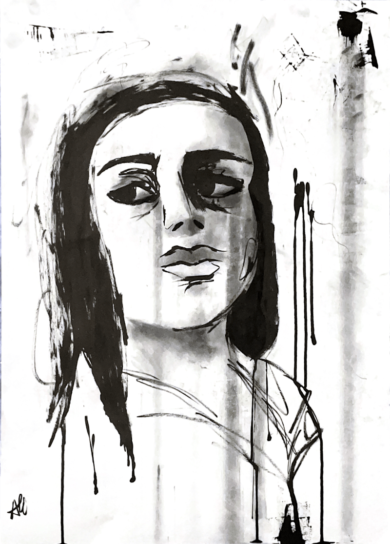 ink/graphite portrait study